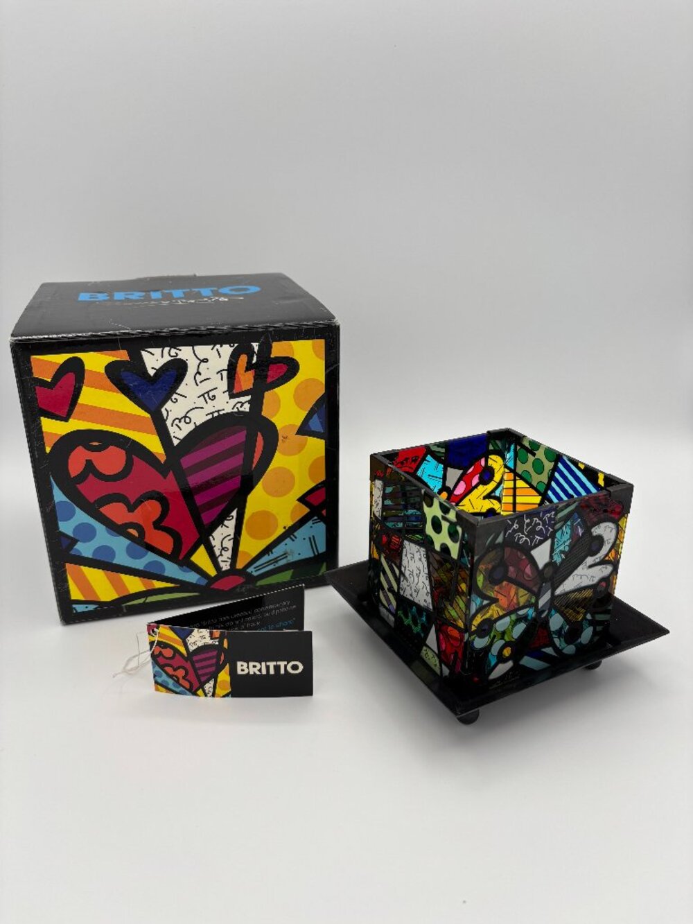 Designer Romero Britto Stained Glass Candle Holder RARE